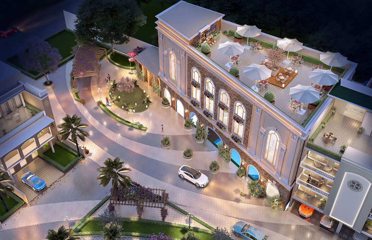 Render of Club Estrella from the street, top view